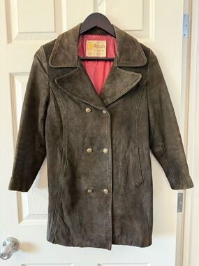 Vintage Women’s Brown Nubuck Leather Double Breasted Coat size XS